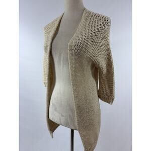 Theory Cardigan Cream Petite Cotton Linen Open Front Chunky Loose Knit